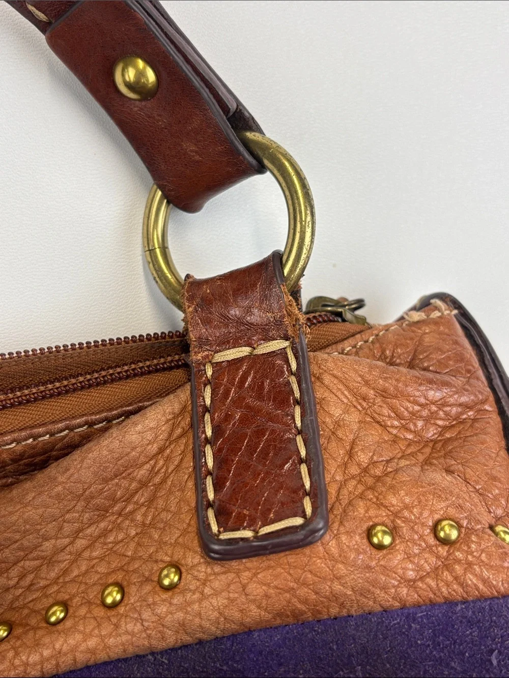 FOSSIL Leather Suede Colorful Patchwork Hobo Shoulder Bag